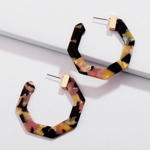 NEW ! Geometric Hexagon Hoop Earrings